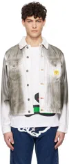 ICECREAM WHITE & GRAY OIL STAINED DENIM TRUCKER JACKET