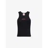 Icecream Womens Black Beaded Running Dog Ribbed Cotton-jersey Vest Top Xs In Black