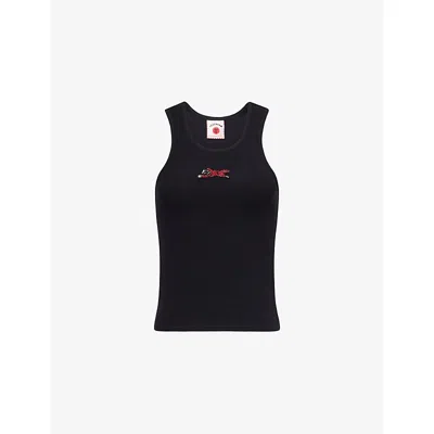 Icecream Womens Black Beaded Running Dog Ribbed Cotton-jersey Vest Top Xs