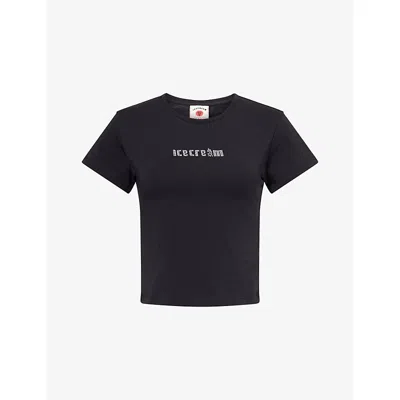 Icecream Womens Black Crystal-logo Soft Serve Cotton-jersey Baby Tee