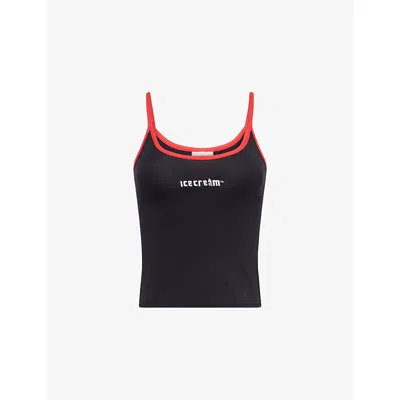 Icecream Womens Black Soft Serve Cone Logo-embroidery Cotton-jersey Vest Top