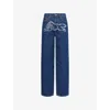 Icecream Womens Indigo Frayed-applique Running Dog Denim Jeans In Purple