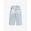 Icecream Womens Light Wash Blue Houndstooth Running Dog Faded Denim Shorts In Multi