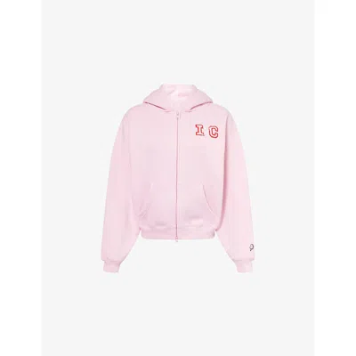 Icecream Womens Pink Cone Embroidered Crop Zip Cotton-jersey Hoody Xs