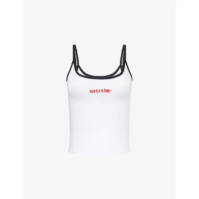 Icecream Womens White Soft Serve Cone Logo-embroidery Cotton-jersey Vest Top