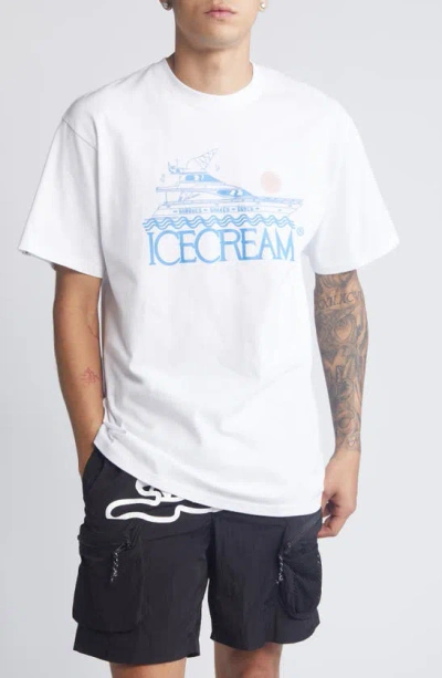 Icecream Yacht Cotton Graphic T-shirt In White