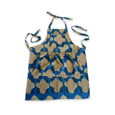 Ichcha Organic Cotton Block Print Apron In Blue