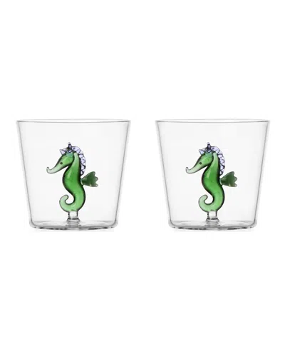 Ichendorf Marine Garden Seahorse Tumblers, 11.8 Oz, Set Of 2 In Green