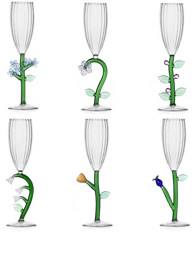 Ichendorf Milano Botanica Glass Flutes (set Of 6) In White