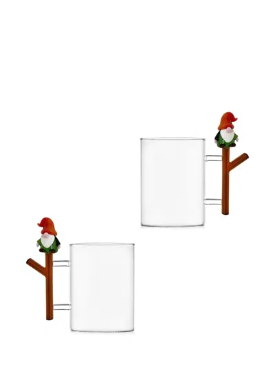 Ichendorf Milano Christmas Tales Gnome-handle Glass Mug (set Of Two) In Transparent