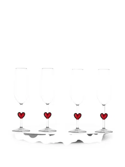 Ichendorf Milano Cuore Heart-detail Flute Glasses (set Of Four) In Multi