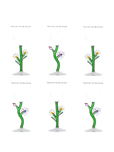 Ichendorf Milano Flower Stemmed Wine Glasses (set Of Six) In Green