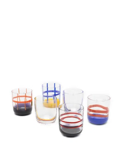 Ichendorf Milano Mouth-blown Striped Glasses (pack Of Six) In Multi