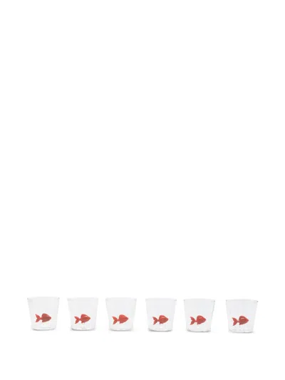 Ichendorf Milano Red Fish Glasses (set Of 6) In White
