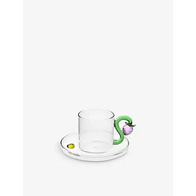Ichendorf Strawberry-embellished Glass Mug And Saucer Set In Transparent