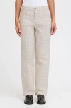 Ichi Allover Print Straight Leg Denim Pants In Birch