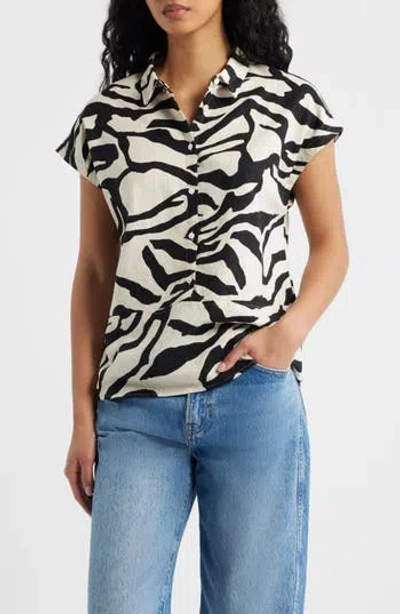 Ichi Animal Print Linen Blend Top In Multi