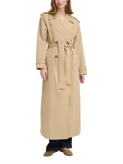 Ichi Belted Trench Coat In Tan In Brown