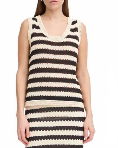 Ichi Birdis Stripe Knit Top In Black/ Almond In Multi