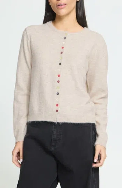 Ichi Button Detail Cardigan In Neutral