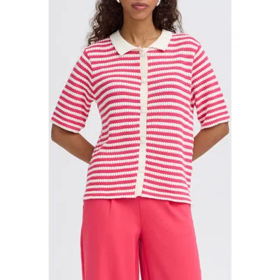Ichi Button Front Knit Shirt In Pink