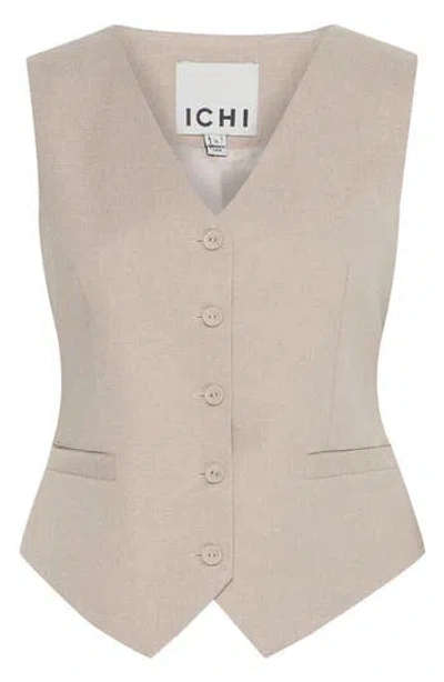 Ichi Button Front Vest In String Mel