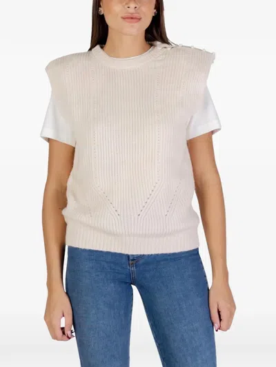 Ichi Button-detail Knitted Vest In Neutrals