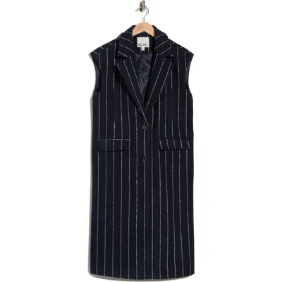 Ichi Collared Pinstripe Dress In Blue