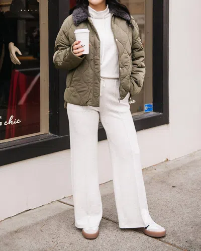 Ichi Contrast Collar Puffer Jacket In Olive In Brown