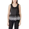 Ichi Black Cotton Tank Top In Animal Print