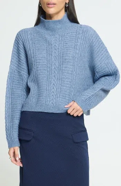 Ichi Cropped Cable Knit Mock Neck Sweater In Blue