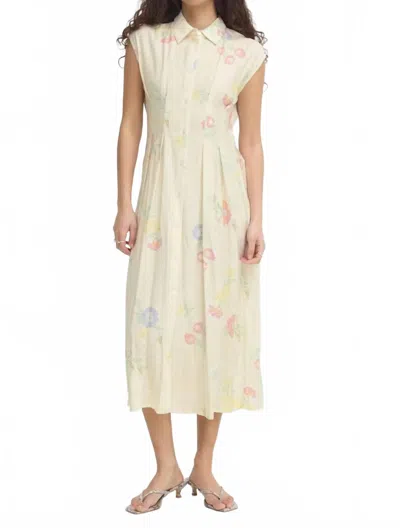 Ichi Cross Stitch Print Button Front Sleeveless Dress In Cream In White