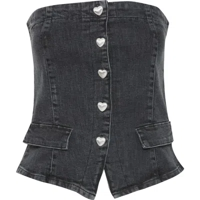 Ichi Denim Strapless Vest In Washed Black