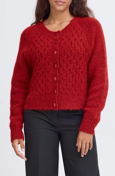 Ichi Diamond Knit Cardigan In Red