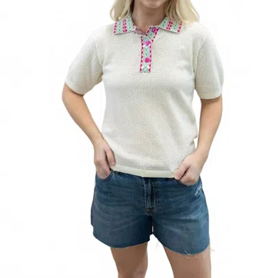 Ichi Dottie Knit Blouse In Off-white