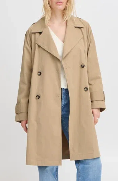 Ichi Double Breasted Trench Jacket In Cornstalk