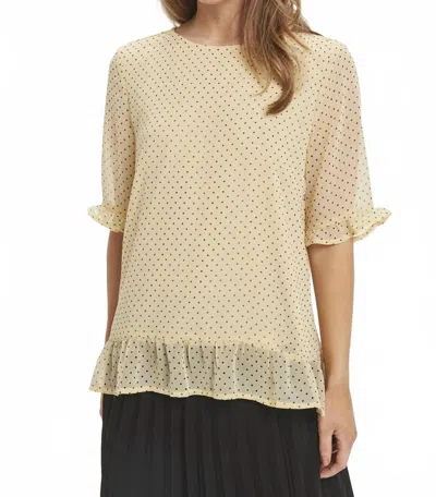 Ichi Elbow Sleeve Blouse Top In Yellow /black Polka Dot In Multi