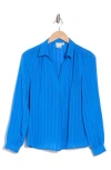 Ichi Enavi Split Neck Long Sleeve Blouse In Strong Blue