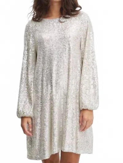 Ichi Fauci Long Sleeve Mini Dress In Frosted Almond In Silver