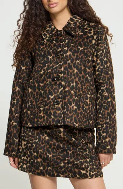 Ichi Faux Fur Jacket In Graphic Animal