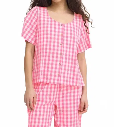 Ichi Felica Gingham Blouse In Very Berry Check In Pink