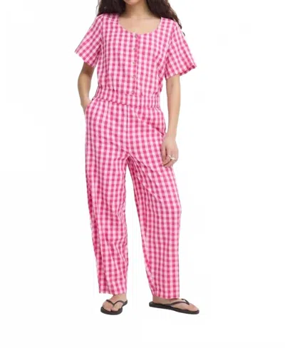 Ichi Felica Gingham Trousers In Very Berry Check In Pink