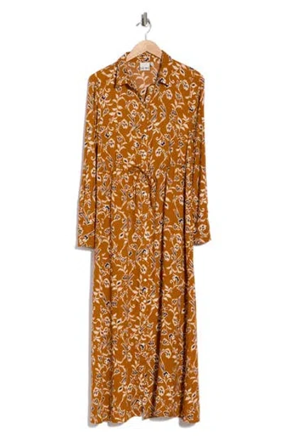 Ichi Floral Print Long Sleeve Shirtdress In Multi