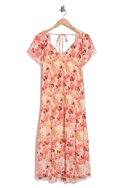 Ichi Floral Print Tie Waist Dress In Multi