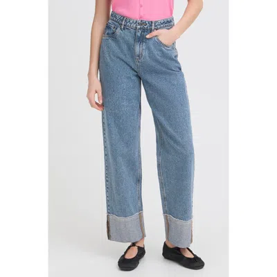 Ichi Foldover Cuff Wide Leg Jeans In Blue