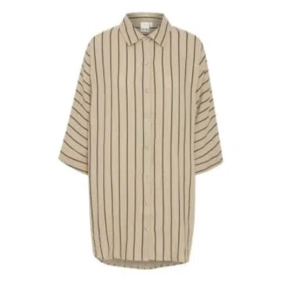 Ichi Foxa Striped Beach Shirt In Neutral