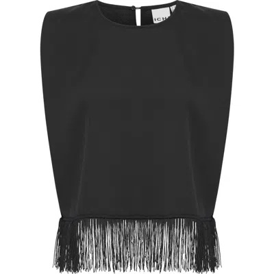 Ichi Fringe Detail Sleeveless Top In Black