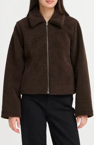 Ichi High Pile Fleece Jacket In Brown
