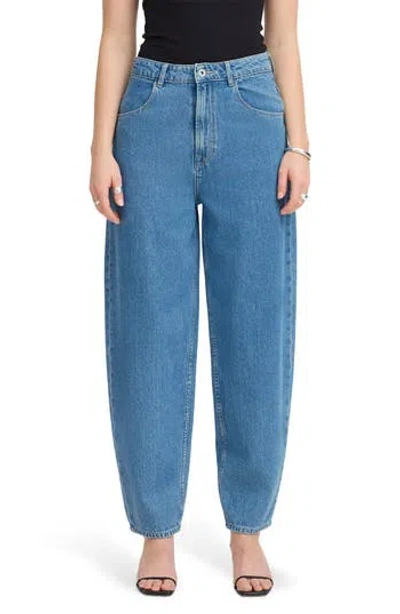Ichi High Rise Barrel Leg Jeans In Blue Stone Wash