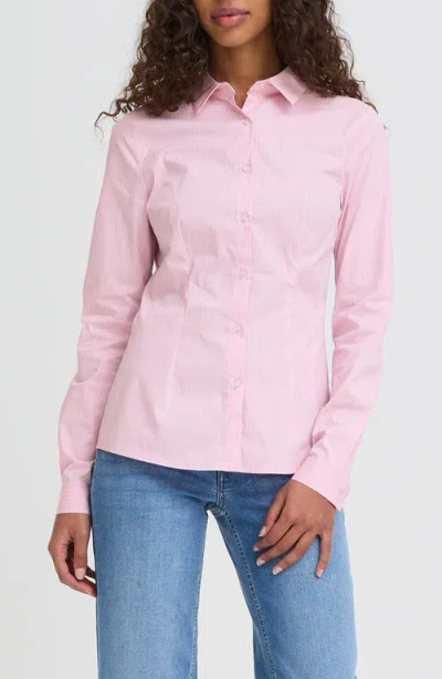 Ichi Ihdima Stripe Button-up Shirt In Pink